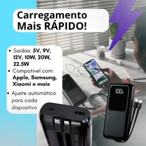 Carregador Portátil 20000 Turbo 22.5w Power Bank Premium Universal Rápido Voo Transporte Aéreo Para Samsung iPhone Xiaomi Motorola Celular Smartwatch Tablet Casenn Preto - Imagem 4