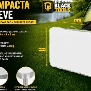 Mesa Dobrável Praia Camping Alumínio 60x45cm Vira Maleta Cor Branco e Prateado The Black Tools - Imagem 4