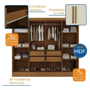 Guarda Roupa Casal 8 Portas 4 Gavetas Jatobá Yescasa - Imagem 5