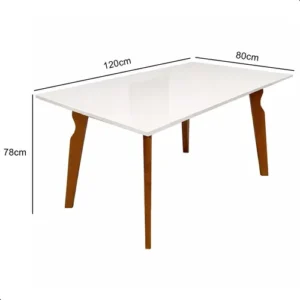 Mesa Jantar Bella Off White Mdf Com Pés De Madeira Moderna - Imagem 3