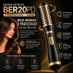 Escova Modeladora Rotativa Britânia Ber20pd 3 Temperaturas Cor Preto e Dourado - Imagem 2
