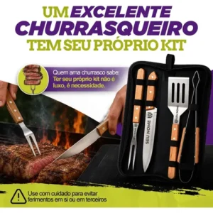 Kit Churrasco 4 Em 1 Personalizado Faca Pegador Logo Brinde - Imagem 3