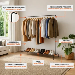 Organizador De Roupas Portátil Grande Metal P/ Quarto Closet - Imagem 6