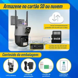 Câmera Segurança Wi-fi Ip Dual com Sirene Visão Noturna Colorida 355° App Icsee Prova Dágua Cor Preto - Hw - Imagem 10