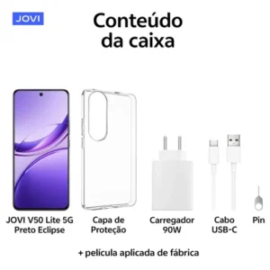 Smartphone JOVI V50 Lite 5G 256GB 8GB RAM Câmera 50MP AMOLED 6.77" 6500mAh 90W Android 15 - Preto Eclipse - Imagem 10