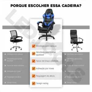 Cadeira Gamer Jogos Escritório Ergonômica Giratória 360 Luxo Cor Preto - Imagem 5