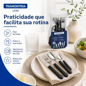 Jogo De Talheres Faqueiro Tramontina Aço Inox Leme 20 Peças - Imagem 7