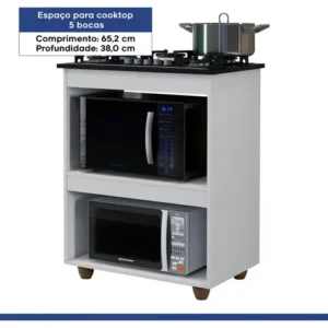 Balcão para Cooktop 5 Bocas Turim de MDP Branco Kaiki Móveis - Imagem 5
