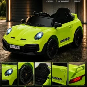 Carro Elétrico Infantil TURBO RSX 12V Controle Remoto Luzes Música Verde - Imagem 4