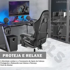Cadeira Gamer Jogos Escritório Ergonômica Giratória 360 Luxo Cor Preto - Imagem 9