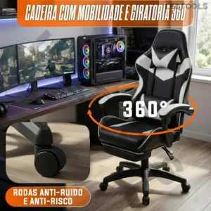 Cadeira de escritório Gamer ergonômica Reclinável Com Apoio dos Pés Branco Led Tools com estofado de couro sintético - Imagem 9