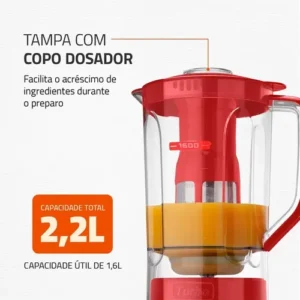 Liquidificador L-99 Turbo Power 2,2l 550w Vermelho Mondial - Imagem 5