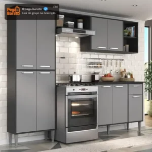 Cozinha Compacta Armário E Balcão Xangai Multimóveis Vm2840 Cor Preto/grafite - Imagem 1