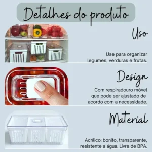 Organizador De Geladeira Grande Com 3 Cestos de Drenagem 6,8 L - Imagem 5