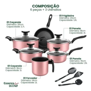 Jogo De Panelas Antiaderente 9 Peças Teflon Várias Cores - Imagem 5