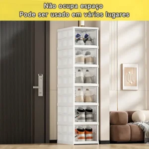 Sapateira Vertical Empilhável Caixa Sapato Tênis 6 Andares Cor Branco - Imagem 4