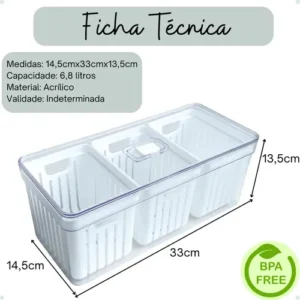 Organizador De Geladeira Grande Com 3 Cestos de Drenagem 6,8 L - Imagem 3