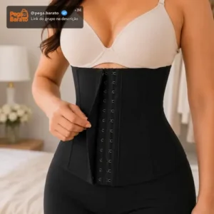 Cinta Modeladora Abdominal Feminina Esbelt 404 Emborrachada Cotton Afina Cintura Redutora Barriga Compressão Postural 4 Barbatanas - Preto EG - Imagem 1