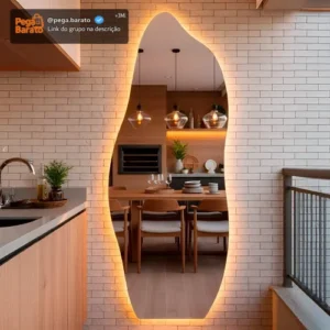 Espelho Orgânico Com Led 150x50 Cm Para Sala Quarto Banheiro Moldura Flame Led Quente - Imagem 1