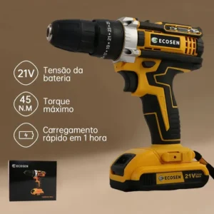 Ecosen Parafusadeira Furadeira Sem Fio 8Ah Bateria Duas Baterias Amarela 60hz - Imagem 6
