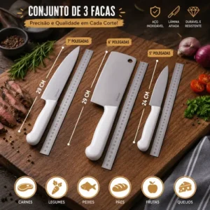 Kit 3 Facas Profissionais Peixeira 5 E 7 E Cutelo 6 Inox - Imagem 2