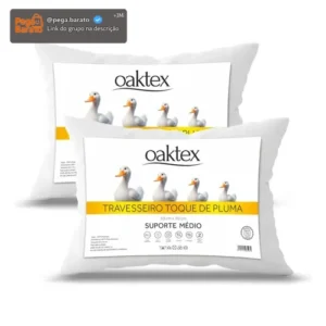 Kit 2 Travesseiros 70x50 Antialérgico Lavável Fibra Siliconada Toque de Pluma de Ganso Oaktex Cor Branco - Imagem 1