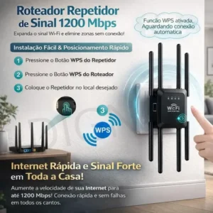 Repetidor De Sinal Roteador Wi-fi 8 Antenas Wireless 1200mbps Digno 2.4ghz E 5ghz Amplificador Extensor Longo Alcance E Alta Performance Preto/branco - Imagem 3