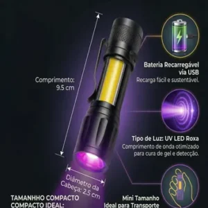 Lanterna Uv Led Luz Negra Roxa Ultravioleta Detecta Escorpião Nota Falsa Dinheiro Inseto Seca Unha Resina Máscara Bateria Recarregável Usb Portátil Potente Mini - APFER - Imagem 5
