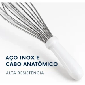 Fuê Fouet Batedor De Ovos Profissional 30cm Inox Cabo Branco - Imagem 4