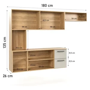 Armário de Cozinha Completa Aéreo 7 Portas e 2 Gavetas Planejada Suspenso Branco Off White Carvalho Nature Amadeirado - Imagem 5