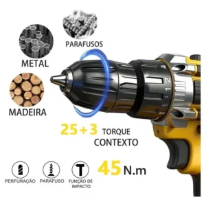 Ecosen Parafusadeira Furadeira Sem Fio 8Ah Bateria Duas Baterias Amarela 60hz - Imagem 9