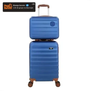 Kit Bolsa Mala Viagem Frasqueira Tamanho Pequeno com rodinha para 10kg Cor Azul-escuro - Imagem 1