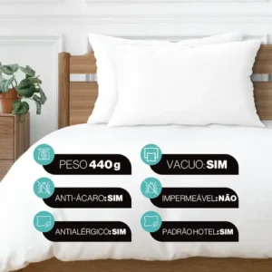Kit 2 Travesseiros 70x50 Antialérgico Lavável Fibra Siliconada Toque de Pluma de Ganso Oaktex Cor Branco - Imagem 3