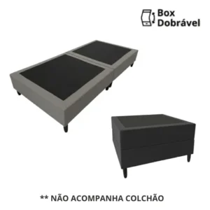 Base Cama Box Solteiro Dobrável Compacta Em Suede No Cinza - Imagem 5