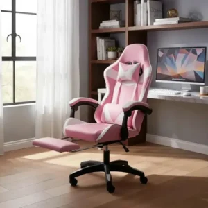 Cadeira Gamer Ergonômica Reclinável com Apoio de Pés e Cabeça XINMEROX Rosa - Imagem 3