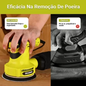 Lixadeira Orbital Elétrica 300w Real Profissional 125mm Com Auto Vácuo Coletor De Pó + 16 Lixas Kit Completo 220v Desoon - Imagem 9