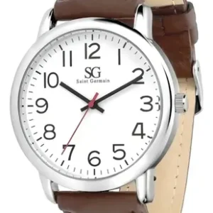 Relógio Masculino Chrowl Prateado Saint Germain Correia De Couro Marrom Caixa Prateada Fundo Branco 40mm Elegante Clássico - Imagem 4