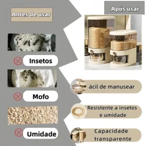 Pote Dispensador 5kg Arroz Feijão Grãos Com Medidor Vedação - Imagem 3