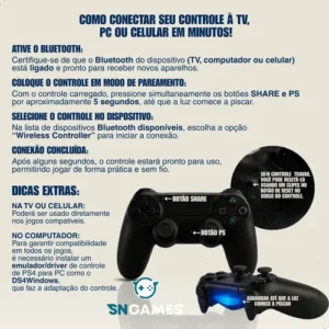 Controle Sem Fio Manete Bluetooth Joystick Para PS4 Tv Smart Samsung Pc Vídeo Game Celular com P2 Sngames - Imagem 3
