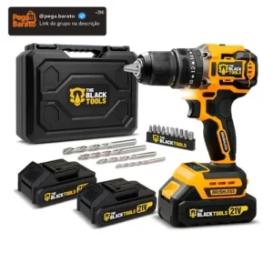 Parafusadeira Furadeira De Impacto Profissional Sem Fio 2 Baterias 21v Com Maleta Tb-21yx The Black Tools - Imagem 1