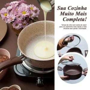 Jogo De Panelas 10 Peças Antiaderente Teflon ivory – Linha Familiar Para Cozinha Completa, Ideal Para Fritura, Arroz, Vapor – Alumínio Com Tampa De Vidro – Fogão Gás Elétrico - Imagem 7