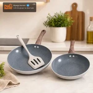 Kit 3pcs Frigideiras Indução Cerâmica Bicolor + Espátula - Imagem 1