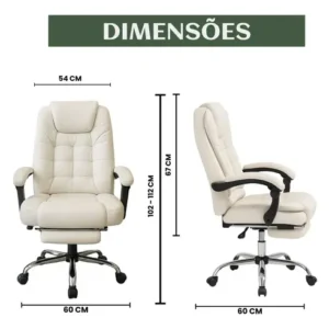 Cadeira De Escritório Itália Presidente Ergonômica Couro Sintético Encosto Ajustável Com Trava E Apoio Para Pés Cor Branca Luvinco - Imagem 6