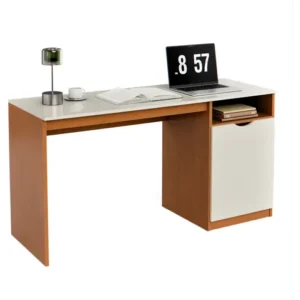 Escrivaninha Para Computador 115cm Com Porta E Nicho Mesa Home Office Escritório Quarto Estudo Notebook Moderna Canela Off White - Imagem 8