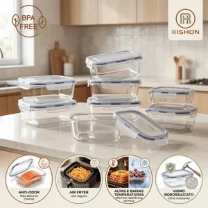 Kit 10 Pote De Vidro Marmita Hermético 640ml Freezer Fitness Rishon - Imagem 6