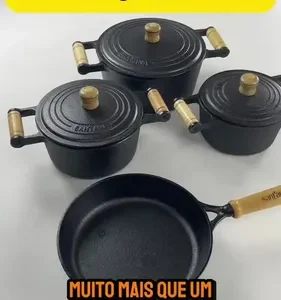 Jogo De Panelas Caçarolas De Ferro 16 18 22 E Frigideira 22 - Imagem 2