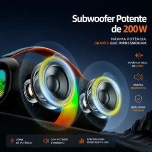 Caixa De Som 200w Bluetooth Graves Potentes Bass Boost Alto - Imagem 9