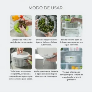 Conjunto Secador e Organizador De Salada De Geladeira Centrífuga Secador 5.5L - Imagem 8