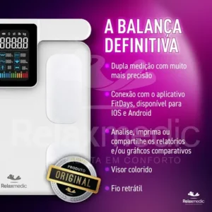 Balança Bioimpedância Corporal Digital Profissional 8 Eletrodos Bodyscan Pro - Relaxmedic Cor Branca - Imagem 8