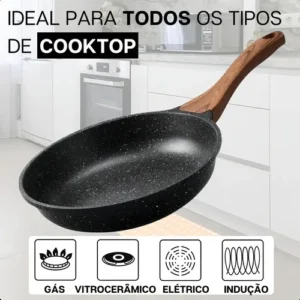 Frigideira Cerâmica Antiaderente Grande 24cm Para Fogão A Gás Indução Cooktop Panela Frita Sem Óleo Não Gruda Profissional Moderna Mix - Imagem 6